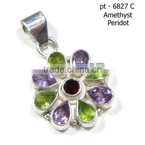 Semi precious gemstone jewelry 925 silver citrine pendant