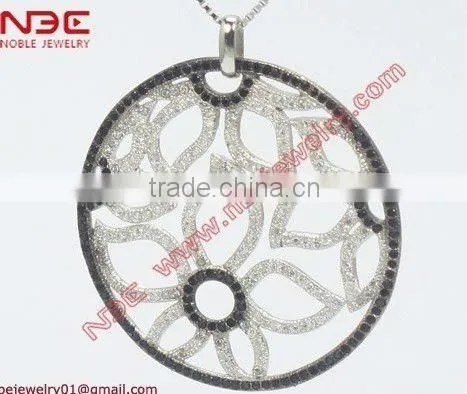 Hot sale love heart design fashion costum 925 silver jewelry pendant,AAA grade white cz,black rhodium plated cheap pendant