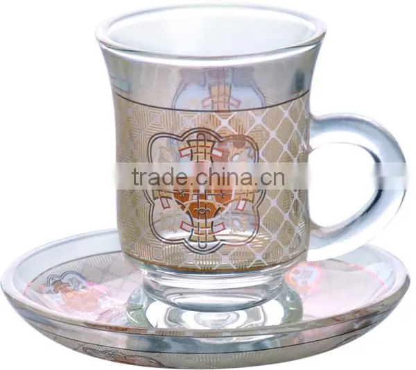 Customized glass coffee cup and saucer set