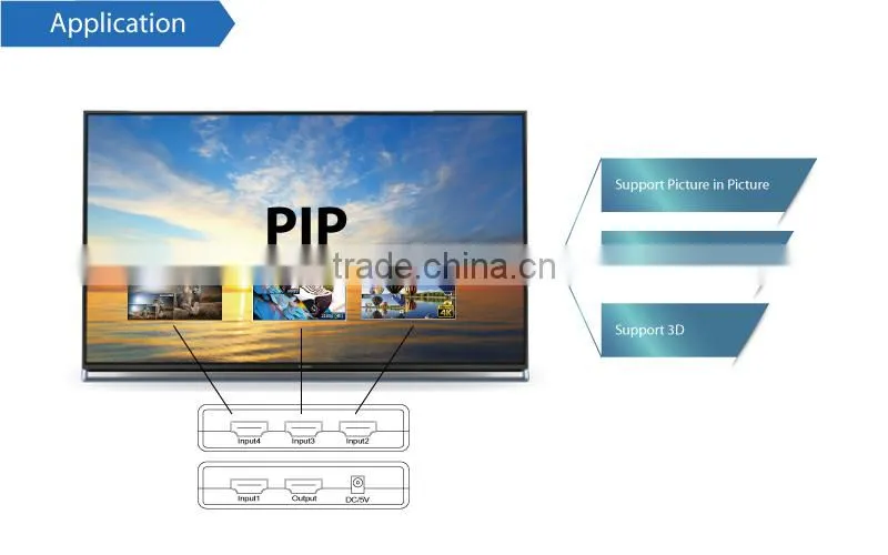 Protech 4 ports HDMI Switcher 4X1 Full 3D and 4K with Picture In Picture Function