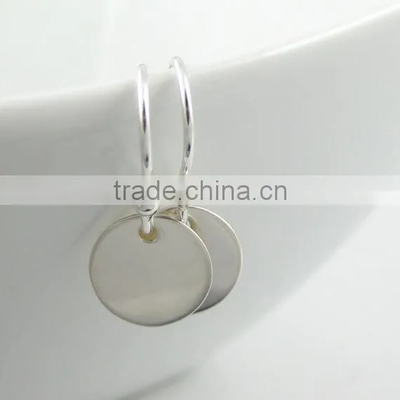 Polished Simple Sterling Silver Discs Disc Hook Earrings