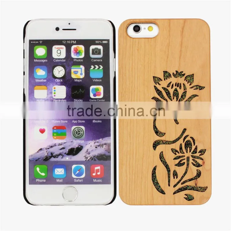 Chinese Style Engrave Flower Pattern Real Wood Phone Case For Iphone 5 Case.