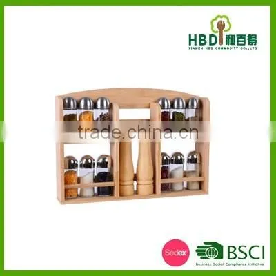 Best selling premium bamboo spice rack set with glass jars,bamboo spice jar set wholesale