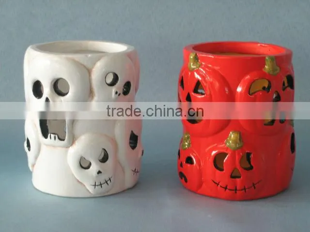terracotta halloween pumpkin candle holder
