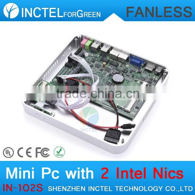 Directx11 fanless mini pc small desktop tiny computer with Intel Celeron C1037U 1.8Ghz 2 LAN USB 3.0 TF SD Card 2G RAM 80G HDD