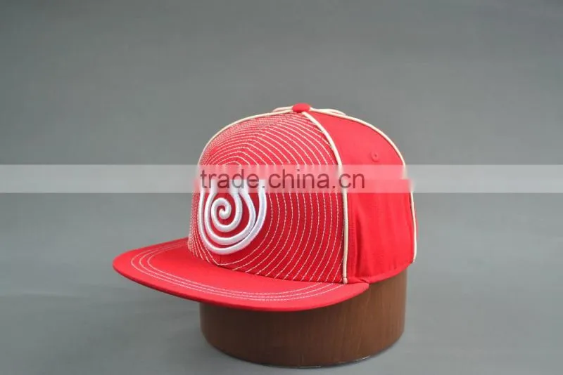 Red flat brim fitted caps with custom logos
