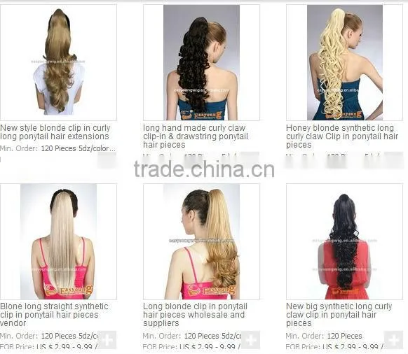 Best sale Fashion synthetic claw clip in ponytail hairpieces for women