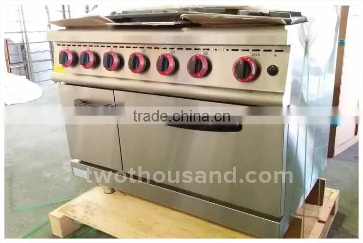 Free Standing Stainless Steel Gas Cooker with 6 Burners and 1 Oven 1 Cabinet