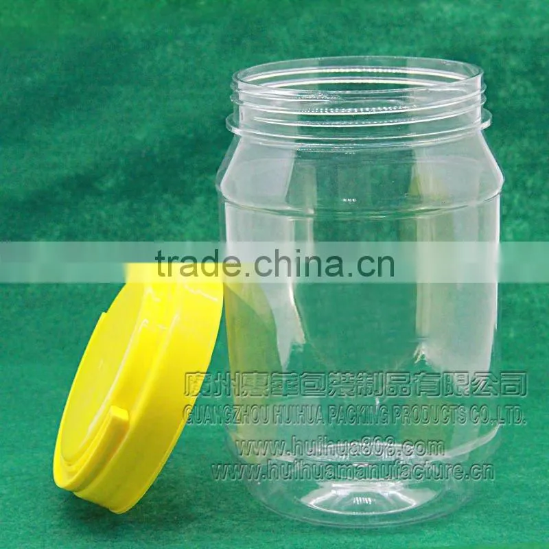 clear candy plastic jar with yellow screw cap