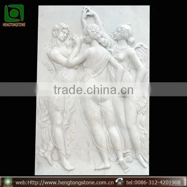 Hand Carved The Three Graces White Marble Relief Sculpture
