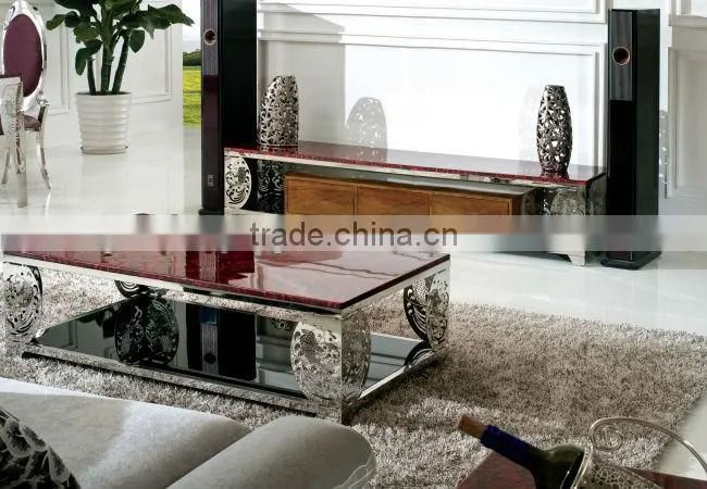 Cheap stainless steel marble top tv stand E348