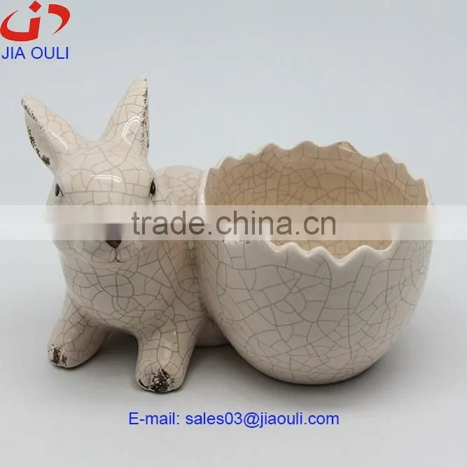 Popular sale EASTER decoration crackle glazed Ceramic Chicken planter