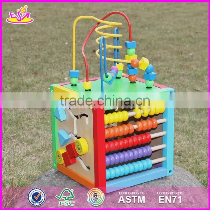 Multi-function 5 in 1 wooden toy activity cube for toddlers W11B136-S