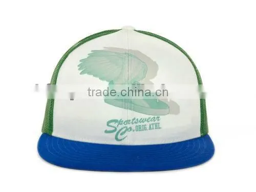 High quality 6 panel custom mesh flat brim screen printed trucker hats