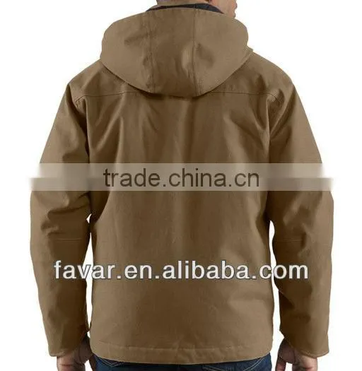 Men Black Casual Canvas Quilted Outdoor Hooded Jacket Workwear