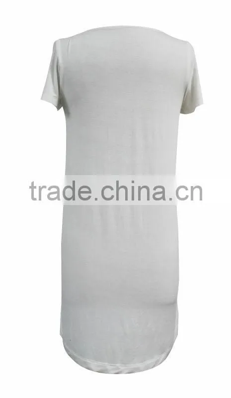 Ladies Beautiful fancy casual short sleeve long white dresses shirts for women with front bust pocket