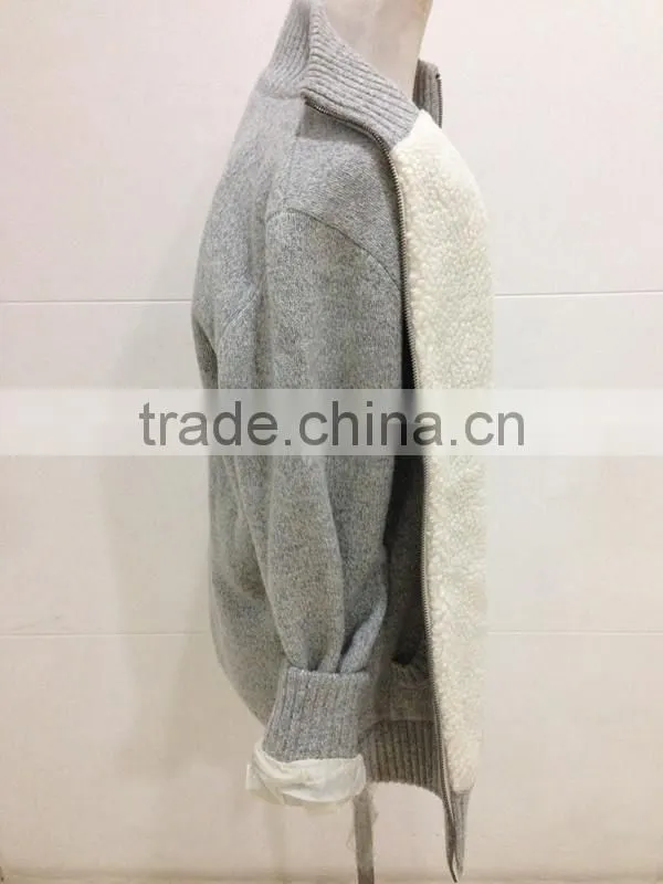 Mens zipper cardigan lambswool sweater coat with lining