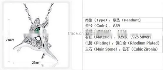 deer shape zircon pendant 925 sterling silver pendant jewelry