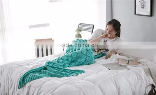 TV Blanket Knitted Fish Scale Mermaid Tail Blanket Colorful Sleeping Bag