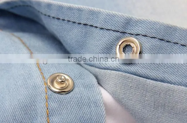 Mens jeans shirt blue new fashion shirt long sleeve slim shirt with snap button