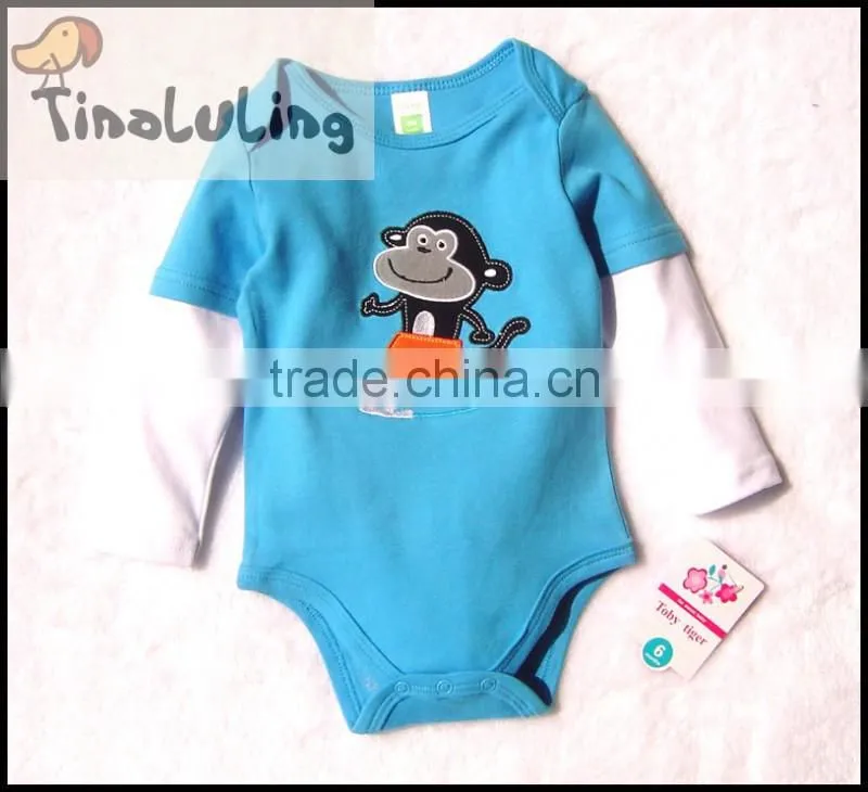 2015 new long sleeve baby rompers newborn cartoon animal baby bodysuits