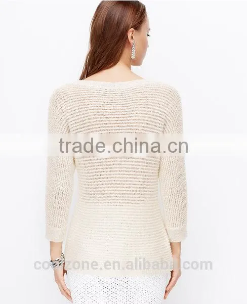 Slim fit sequins o neck long sleeve wool woman sweater