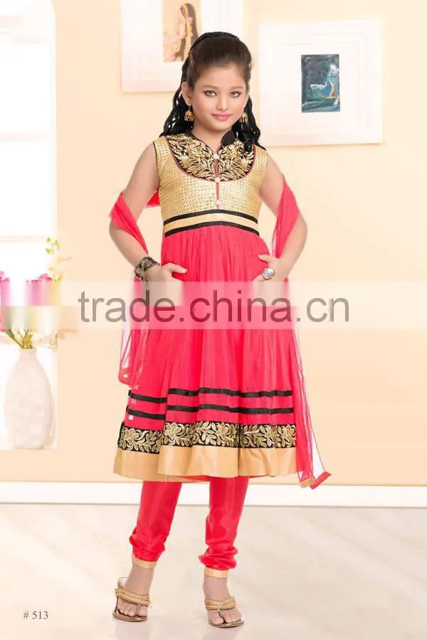 Lovely Red color with orange design at neck salwar kameez sizzling Girls Ready Made