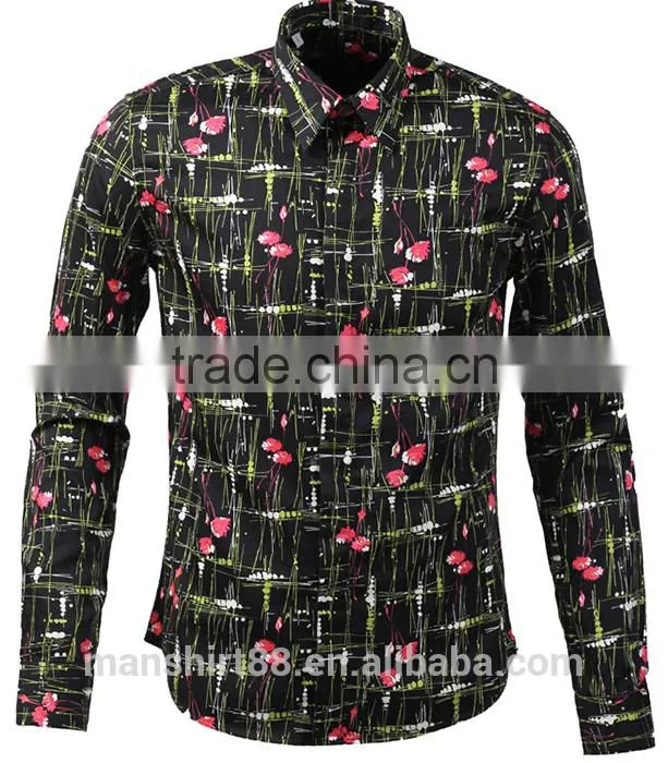 men's latest fashion long sleeve print tuxedo shirt