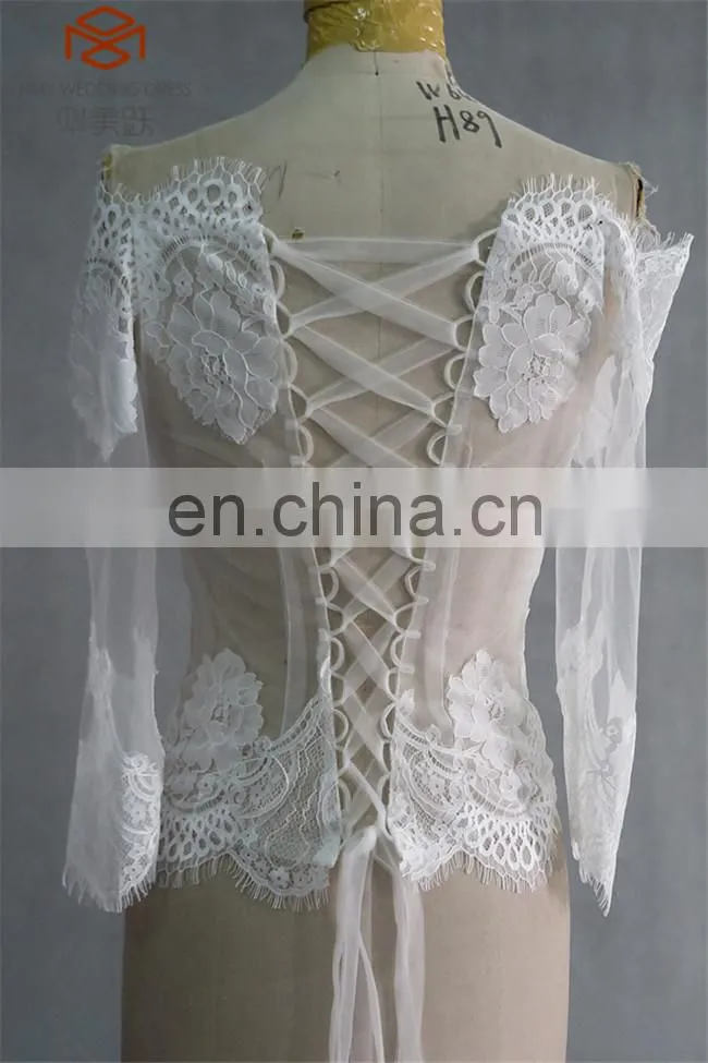 Plus size Lace Up Back Short Sleeve Lace Applique Off Shoulder Lace top