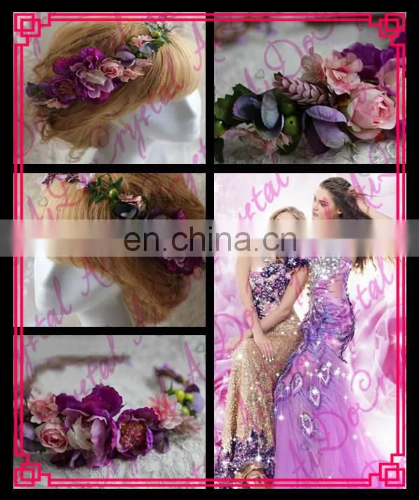 Aidocrystal lilac lavender wedding hair wreath, artificial flower crown hair accessories
