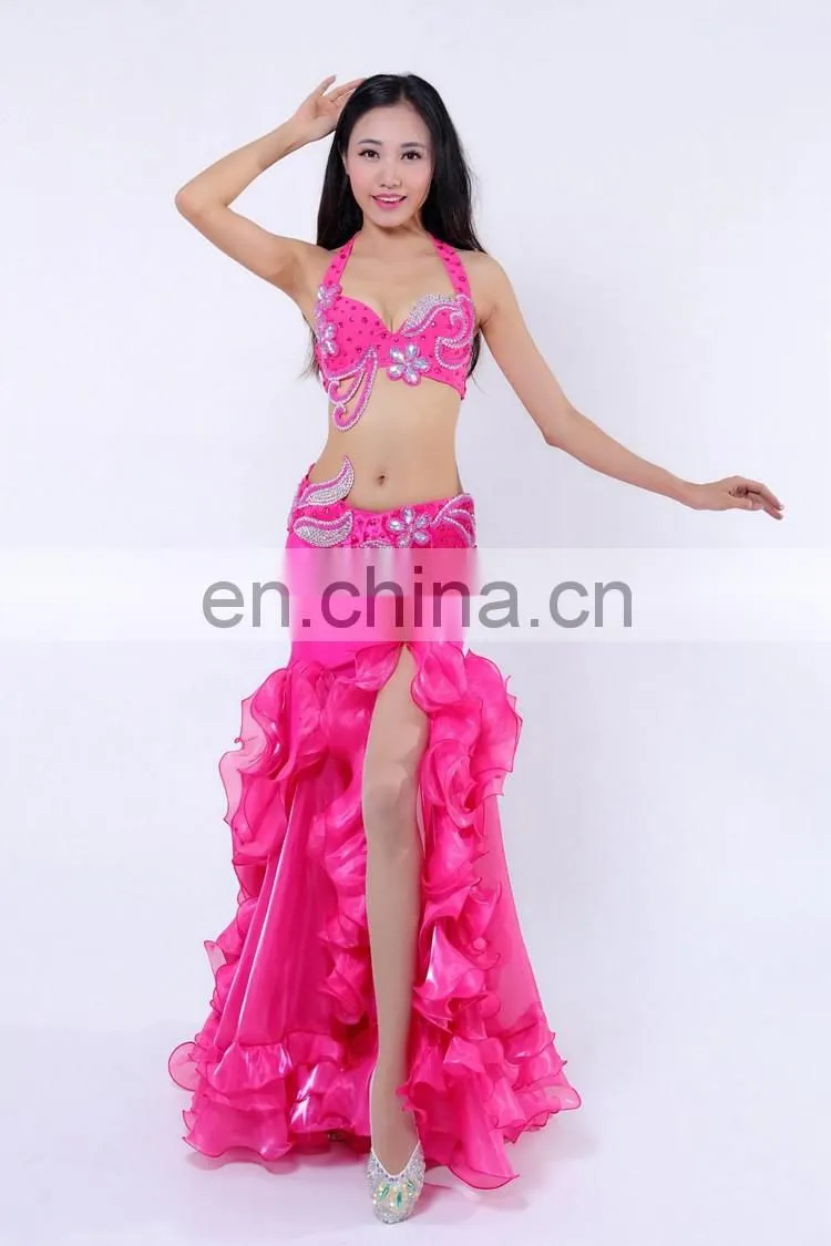 Multy color shiny fabric professional beading belly dance costumes appearl