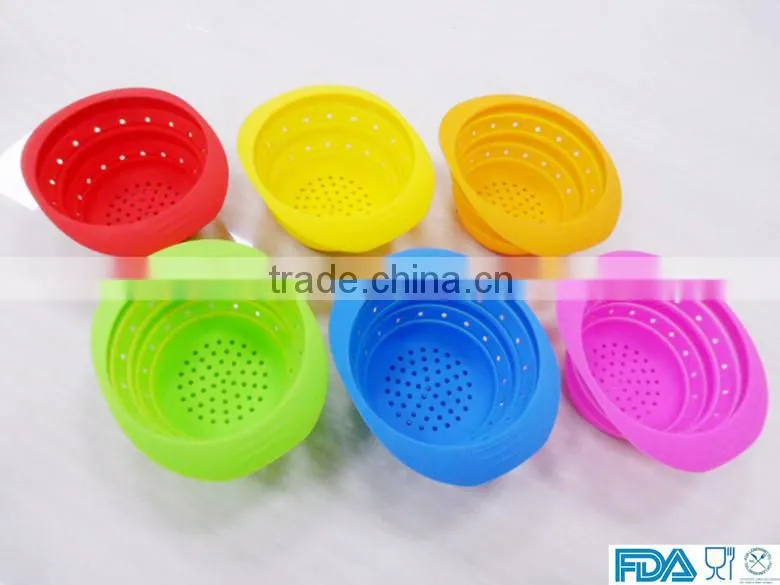 FDA&LFGB silicone folding bowl vegetables fruit drain bowl silicone strainer bowl