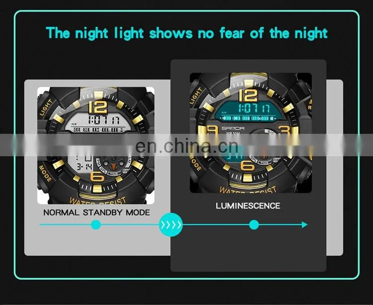 SANDA 387 Latest waterproof silicone bracelet sport wrist watches digital military watch