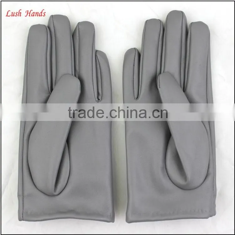 ladies wholesale cheap PU leather hand gloves grey with roses