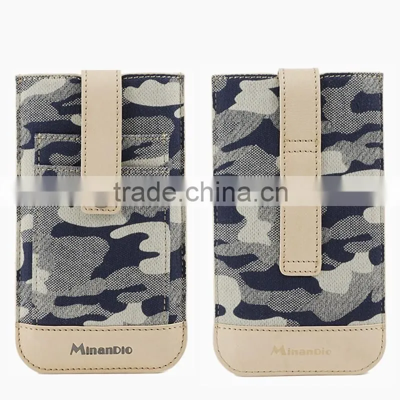 2016 trend men's camouflage canvas & leather pouch case for Iphone 6s plus