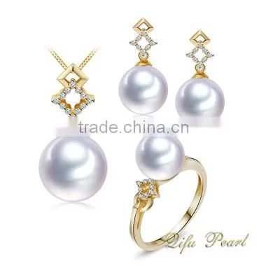 2015 Dubai 18K Gold Jewelry Set For Women Southsea Pearl Jewelry Set 18K Gold Jewelry Wholesale