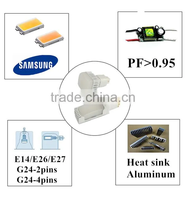 Base E14/E26/E27/G24 9w ledhigh luminous lamp replace 26w cfl plc 4pin led g24 lamp