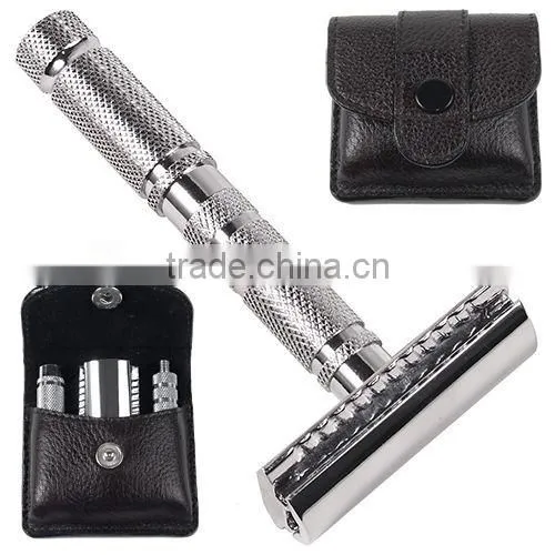 travel double edge safety razor&leather carrying case