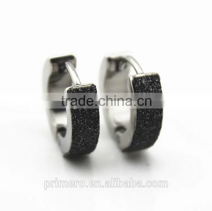 Stainless Steel Huggies Hoop Earrings with Charm Elegant Matte Wholesale Black Silver