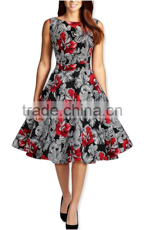 Women's cotton short frock designs rockabilly swing prom vintage dress 50s