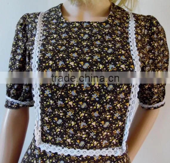 summer French petite midi 70s brown vintage women casual one piece dress in floral print