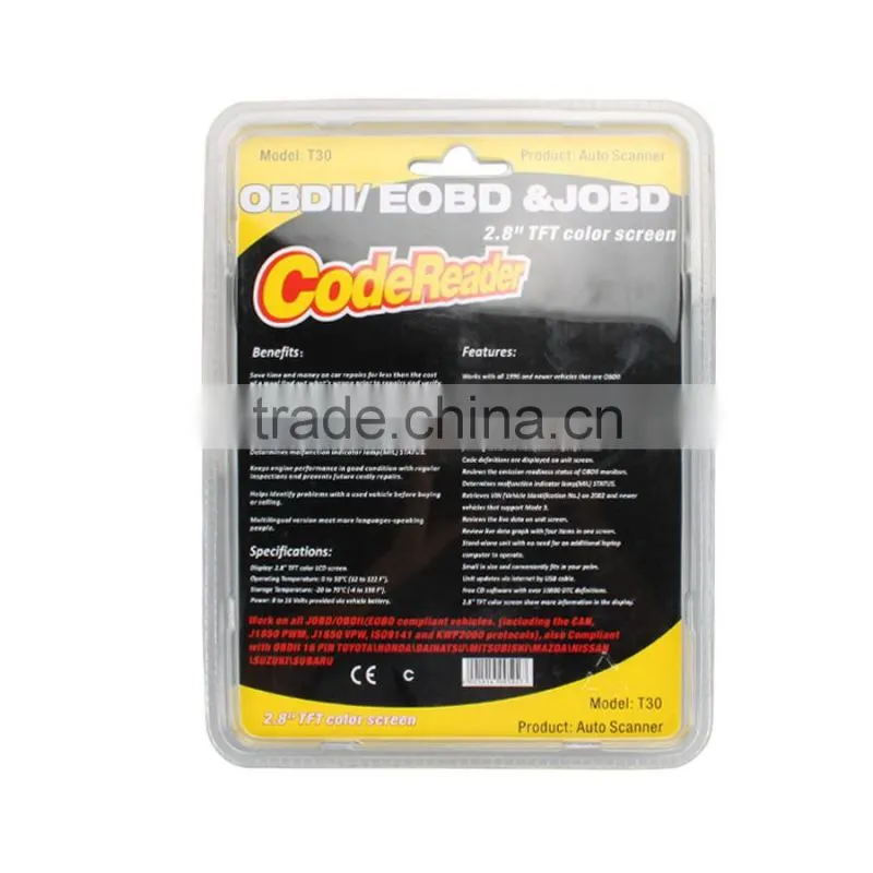 2016 New Realsed Universal car code reader scanner T30 OBD OBDII OBD2 Japanese cars Scan Tool car falut code scanner