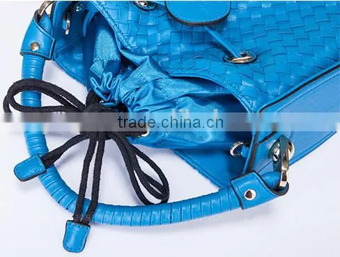 Sky Blue Woven PU Cheap Bucket Bag