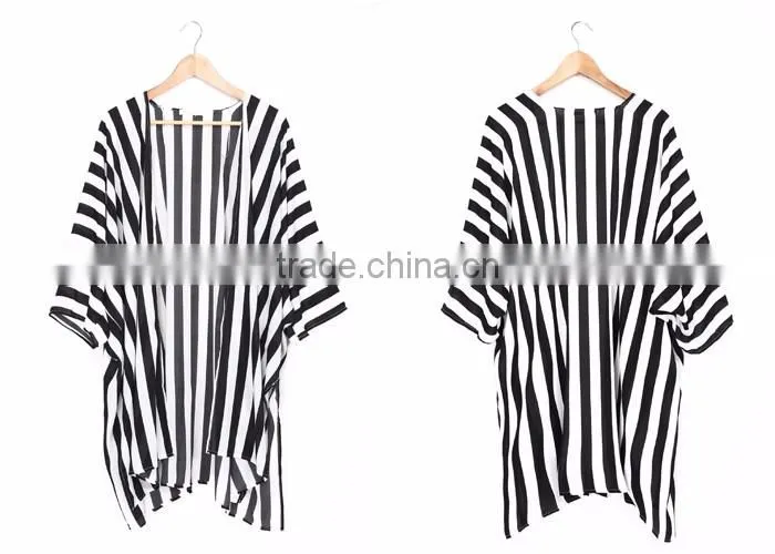 2016 Hot Sale New Fashion Black White Vertical Striped Women Top