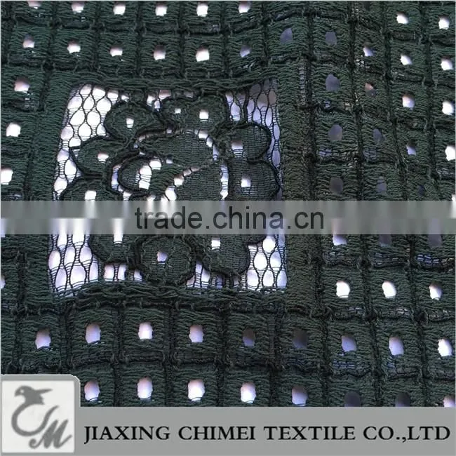 Black green jacquard heavy lace fabric