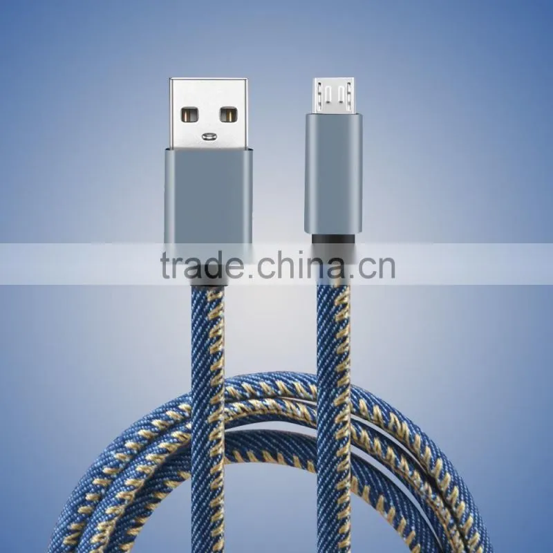 New Leather Jean Denim Cell Phone USB Cable For Iphone 6 Samsung galaxy s6