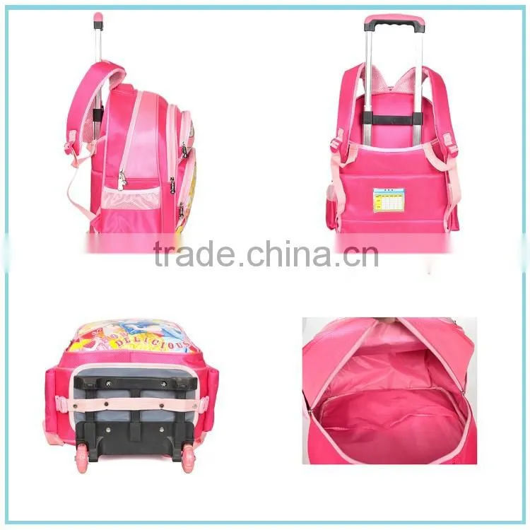 Chinese new design kids school bag with wheels for girls trolley bag for school