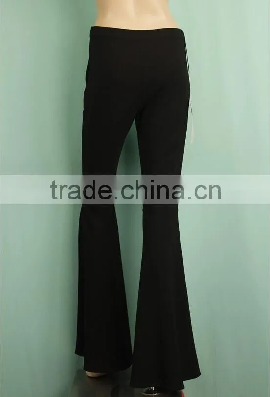 High waist wide leg ladies formal flare pant elastic black flare pant