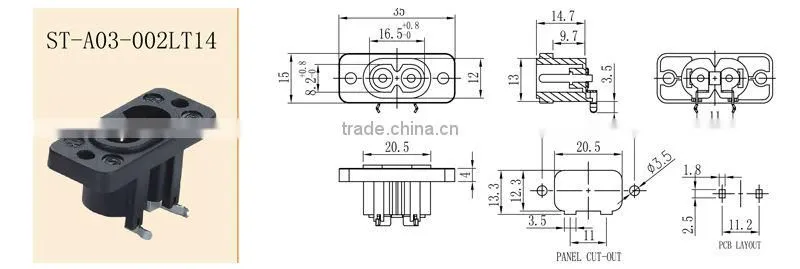 C8 IEC AC INLET 2.5A 250V AC