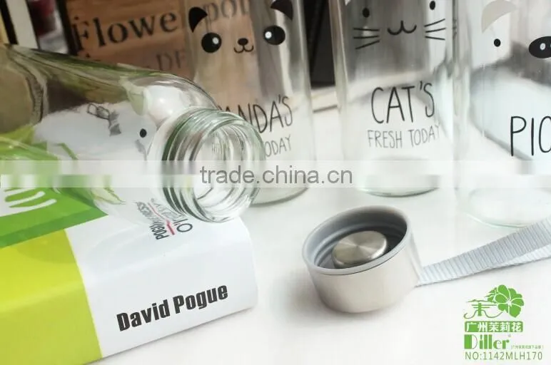 OEM private lable cartoon voss water glass bottle with cap
